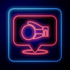 Glowing neon Boxing glove icon isolated on black background. Vector