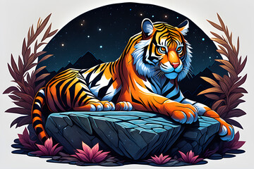 tiger lying on a rock and resting. Generative AI