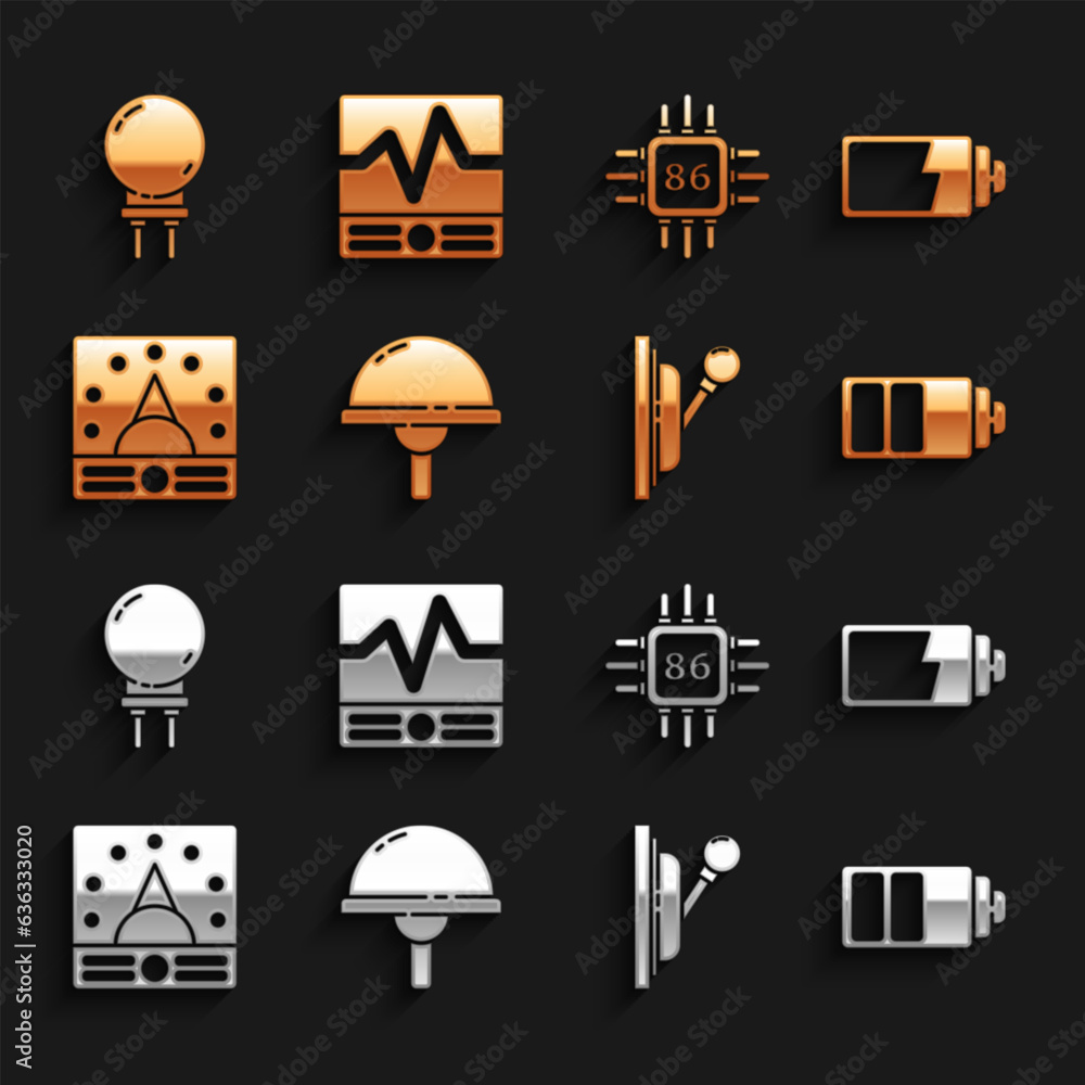 Poster set light emitting diode, battery charge level indicator, electrical panel, ampere meter, multimeter