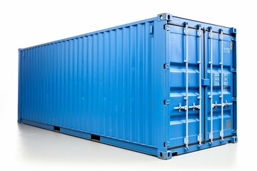Blue shipping container on white background. Generative AI
