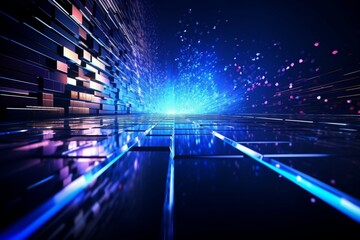 Cyber data journey 3D futuristic stream, cyberpunk essence, blockchain, security interplay Generative AI