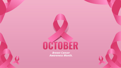 Breast Cancer Awareness Month Banner Simple Clean Pink Ribbon Background Illustration