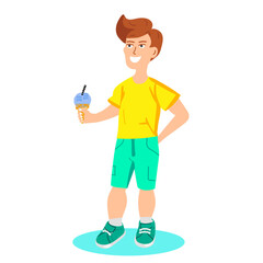 Boy Enjoying an Ice Cream. Summer vector illustration