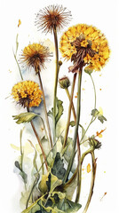 Watercolor illustration of dandelions. Generative AI