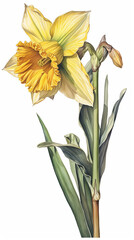 watercolor illustration of a yellow lily. Generative Ai