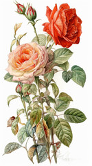Bouquet of wild roses in watercolor on white background. Generative AI