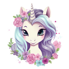 Cute Fairy Unicorn Clipart isolated on Transparency Background