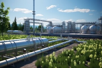 Pipeline network with LNG storage tanks at a natural gas station. Generative AI