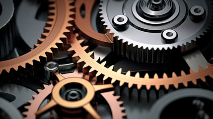 silver and gold clock gears generative ai