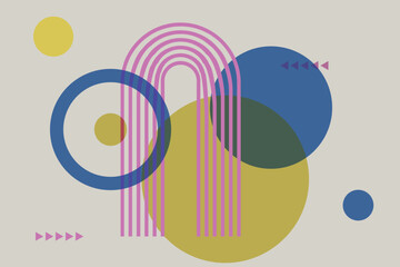 geometric abstract shapes with risograph effect.  Mid-century modern minimalist style vector element.
