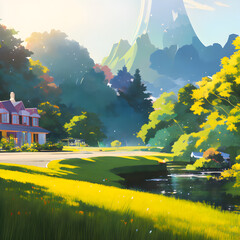 landscape with forest and road