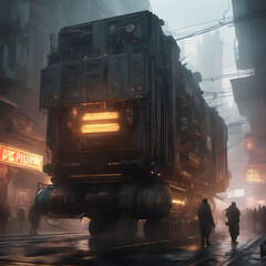 truck in the city futuristic