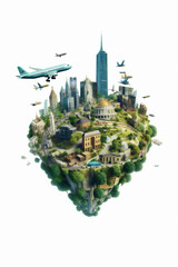 Fototapeta premium global concept earth europa travel plane illustration city globe map. Generative AI.