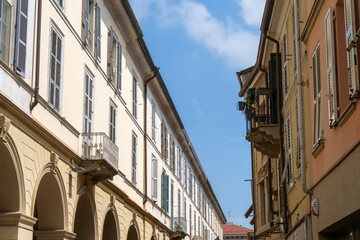 Fototapeta na wymiar Historic buildings along via Emilia at Tortona, Italy