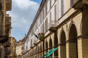 Historic buildings along via Emilia at Tortona, Italy