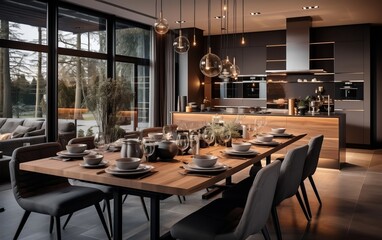 Fototapeta na wymiar Contemporary Interior Design Loft Apartment with Kitchen. Generative AI