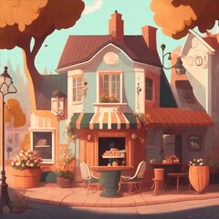 a swedish restaurant, in cartoon style illustration