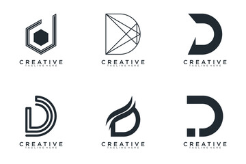 Set of abstract letter d, D logo template. with black color style, icons for business