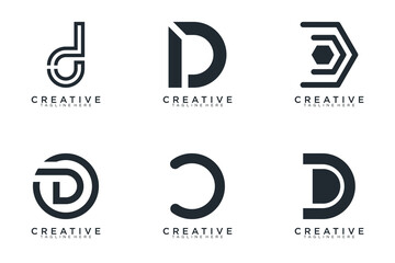 Set of abstract letter d, D logo template. with black color style, icons for business