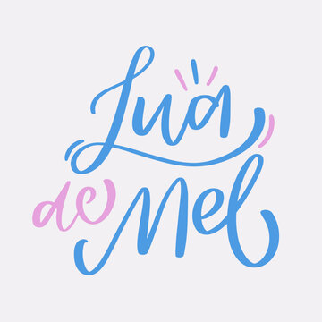 Lua de mel. Honeymoon in brazilian portuguese. Modern hand Lettering. vector.