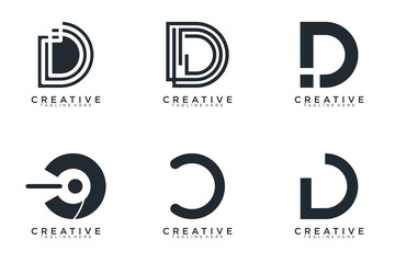 Set of abstract letter d, D logo template. with black color style, icons for business