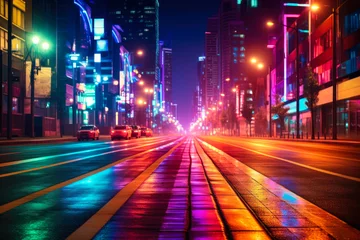 Fotobehang Snelweg bij nacht city light glowed road with exposure generative ai