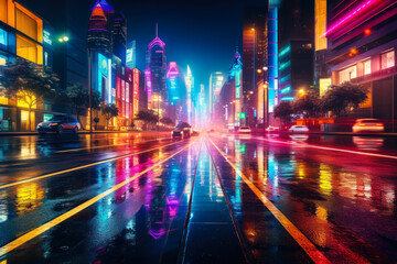 Fototapeta na wymiar city light glowed road with exposure generative ai