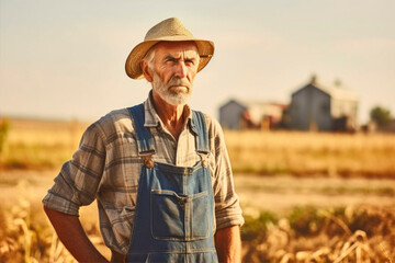 angry farmer in front of his field - 636341459