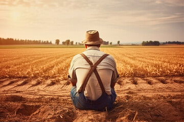 angry farmer in front of his field