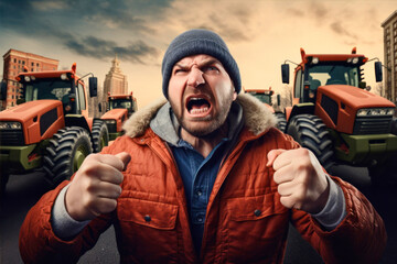 angry farmers demonstrate with tractors in the city - 636341478
