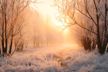 sunny frosty morning, good winter weather. generative ai