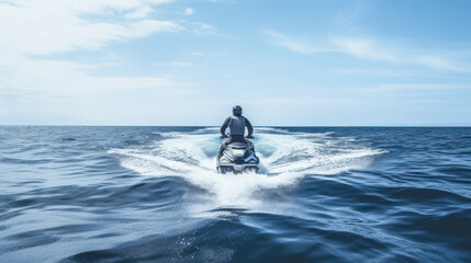 Obraz premium man having fun on jet ski in the sea generative ai