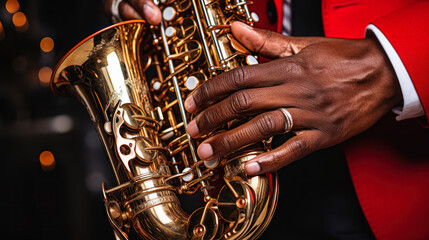 Obraz premium jazzman playing the saxophone. generative ai