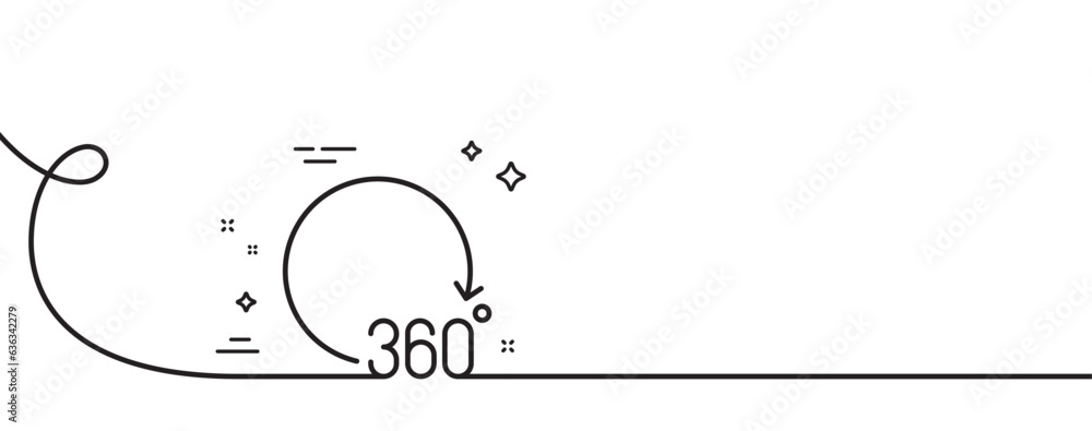 Aufkleber 360 degrees line icon. continuous one line with curl. vr simulation sign. panoramic view symbol. 360