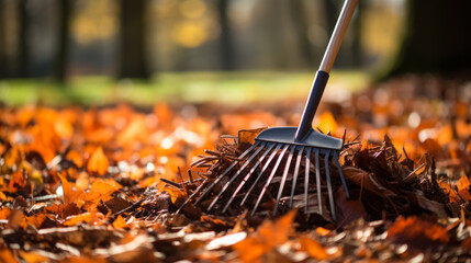 cleaning autumn leaves in park  generative ai
