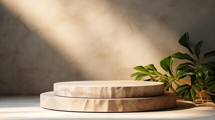 Elegant abstract stone podium in sunlight marble background