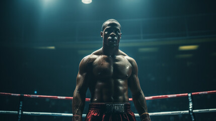 Fototapeta na wymiar Intensity of the Ring: African American Boxer's Dedication, Generative AI