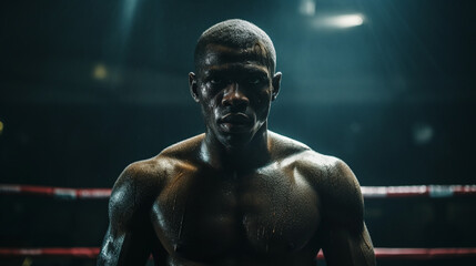 Fototapeta na wymiar In the Arena: African American Boxer's Moment of Truth, Generative AI