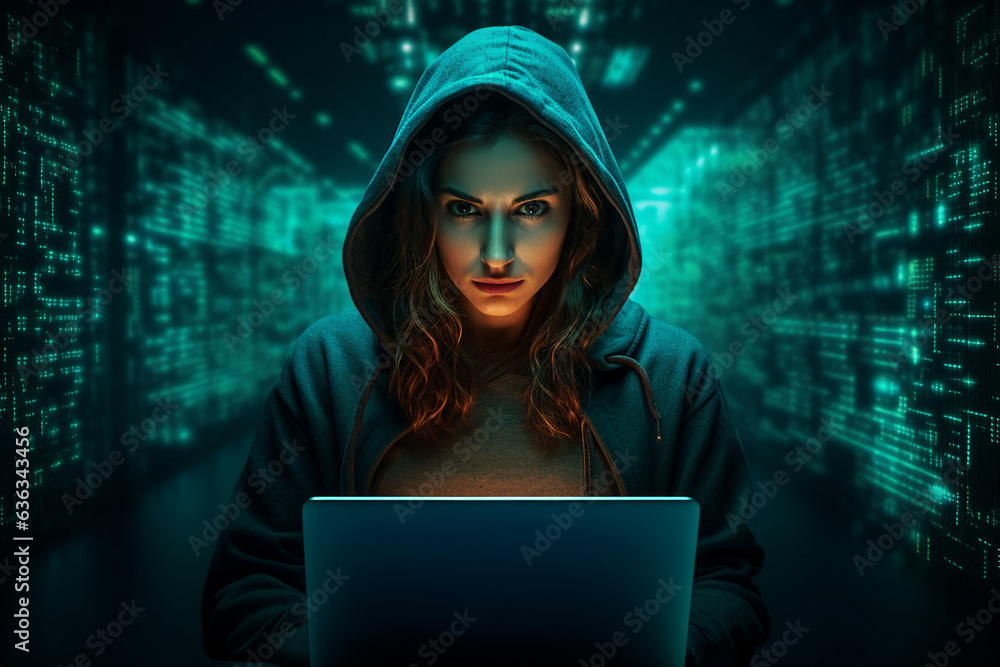 Poster generative ai collage photo of hacker hacking network operating system steal personal data