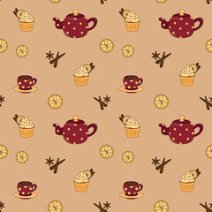 cozy autumn seamless pattern in warm autumn colors