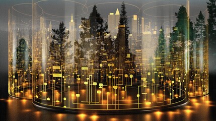 AI-generated illustration of big data for the environmental industry. MidJourney.