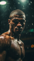 Fototapeta na wymiar Dynamic Impact: African American Boxer's Strength and Grace, Generative AI