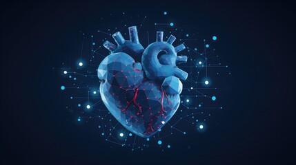 3D, Blue, Heart attack anatomy, Three-dimensional, Cardiac organ problem, Infarct. 3D HEART PROBLEM. Rappresentation of an envolving heart problem. Hole in the organ is visible. Artistic illustration