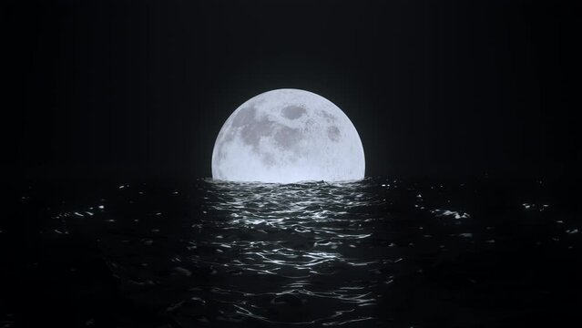 Loop Full moon at night on floats in black water