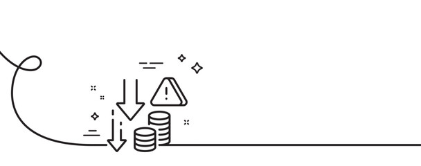 Deflation line icon. Continuous one line with curl. Economic crisis sign. Income reduction symbol. Deflation single outline ribbon. Loop curve pattern. Vector
