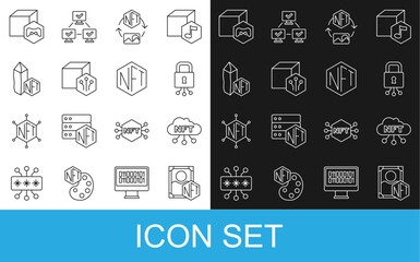 Set line NFT Digital crypto art, cloud, Cyber security, and icon. Vector