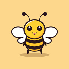 simple cute bee kawaii character logo vector illustration template design