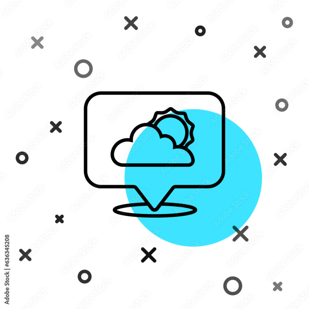 Poster black line location cloud icon isolated on white background. random dynamic shapes. vector