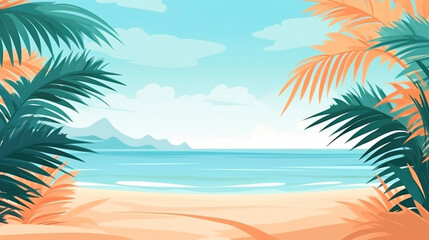 Fototapeta na wymiar Tropical Bliss: Tranquil Palm Beach Illustration