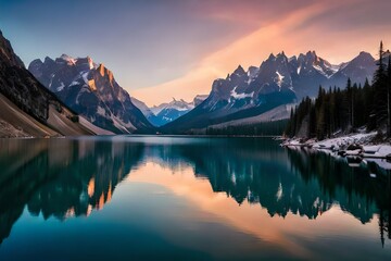 sunrise over the lake and mountains